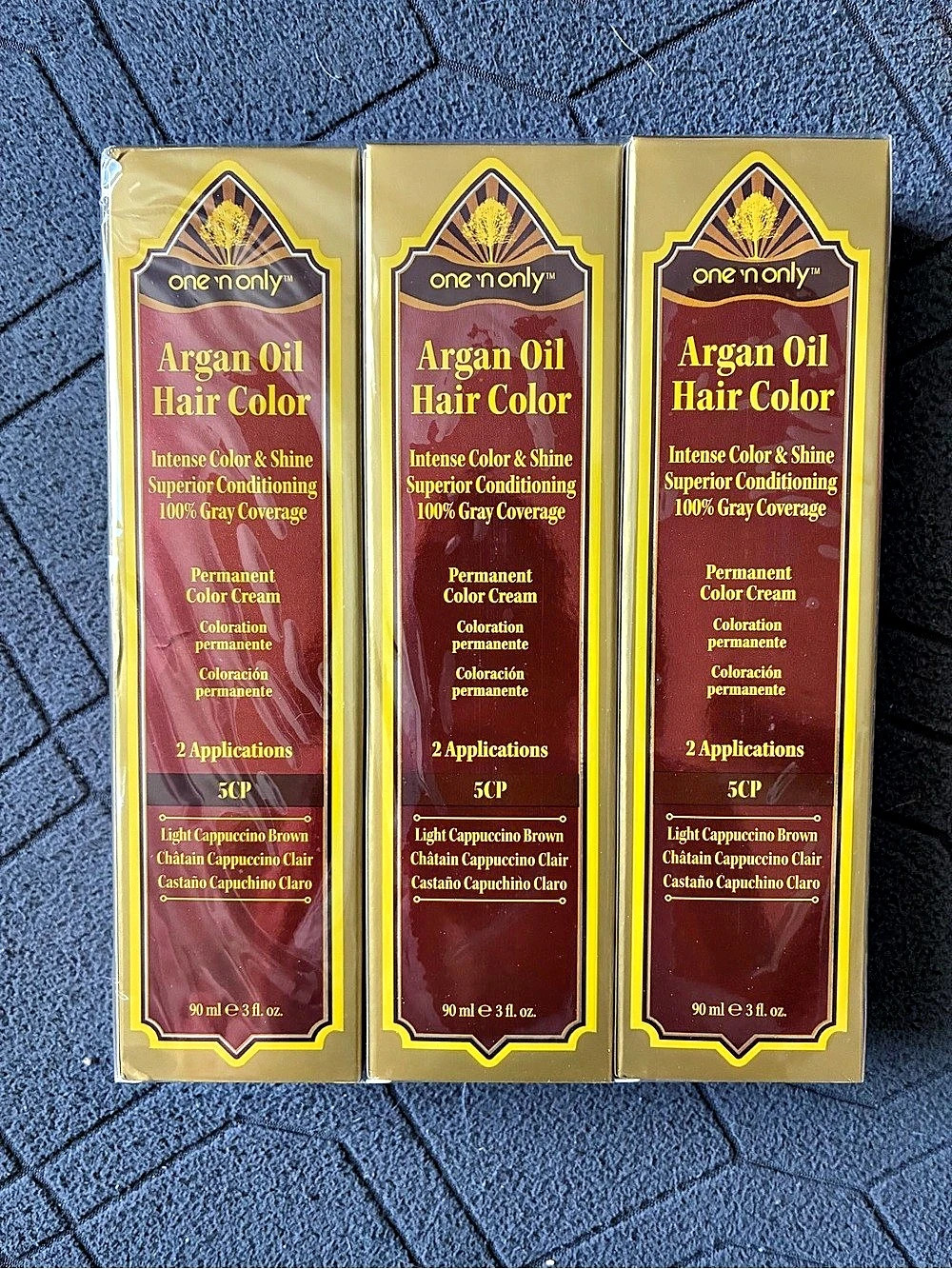 3 Boxes One 'n Only Argan Oil Permanent Color Cream 5CP Light Cappuccino Brown